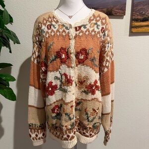 Floral Knit Button-Up Sweater